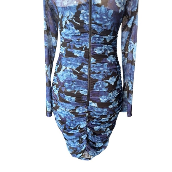 Alice + Olivia Delora Mesh Mini Dress in Dream Floral Royalty Print Blue 6 - Picture 9 of 11